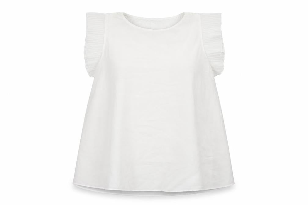 New Collection Womens White Polyester Basic Blouse Size M Round Neck - Ruffle