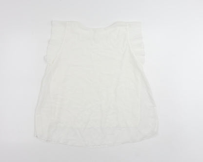 New Collection Womens White Polyester Basic Blouse Size M Round Neck - Ruffle