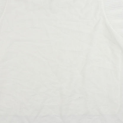 New Collection Womens White Polyester Basic Blouse Size M Round Neck - Ruffle