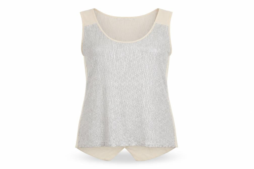 Oasis Womens Beige Polyester Basic Tank Size M Scoop Neck - Metallic