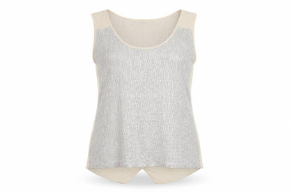 Oasis Womens Beige Polyester Basic Tank Size M Scoop Neck - Metallic