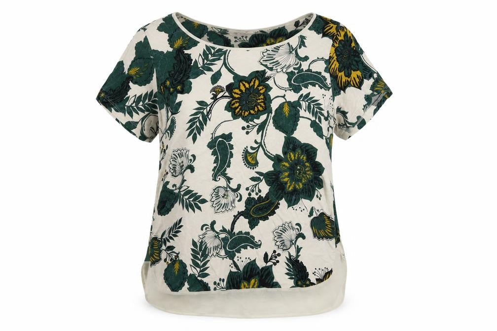 Per Una Womens Beige Floral Viscose Basic Blouse Size 14 Boat Neck