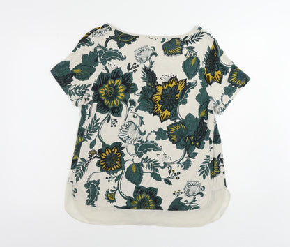 Per Una Womens Beige Floral Viscose Basic Blouse Size 14 Boat Neck