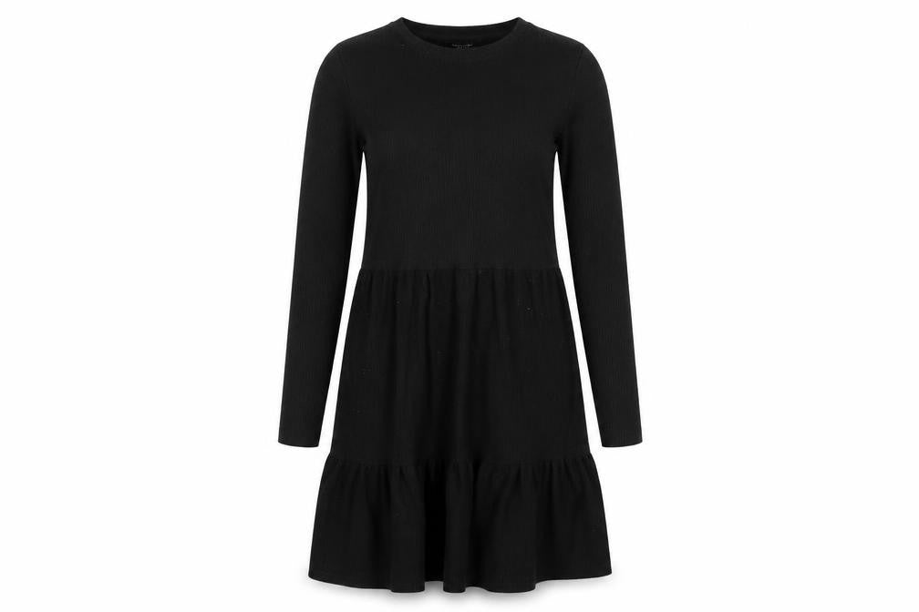 New Look Womens Black Polyester A-Line Size 10 Round Neck Pullover - Tiered