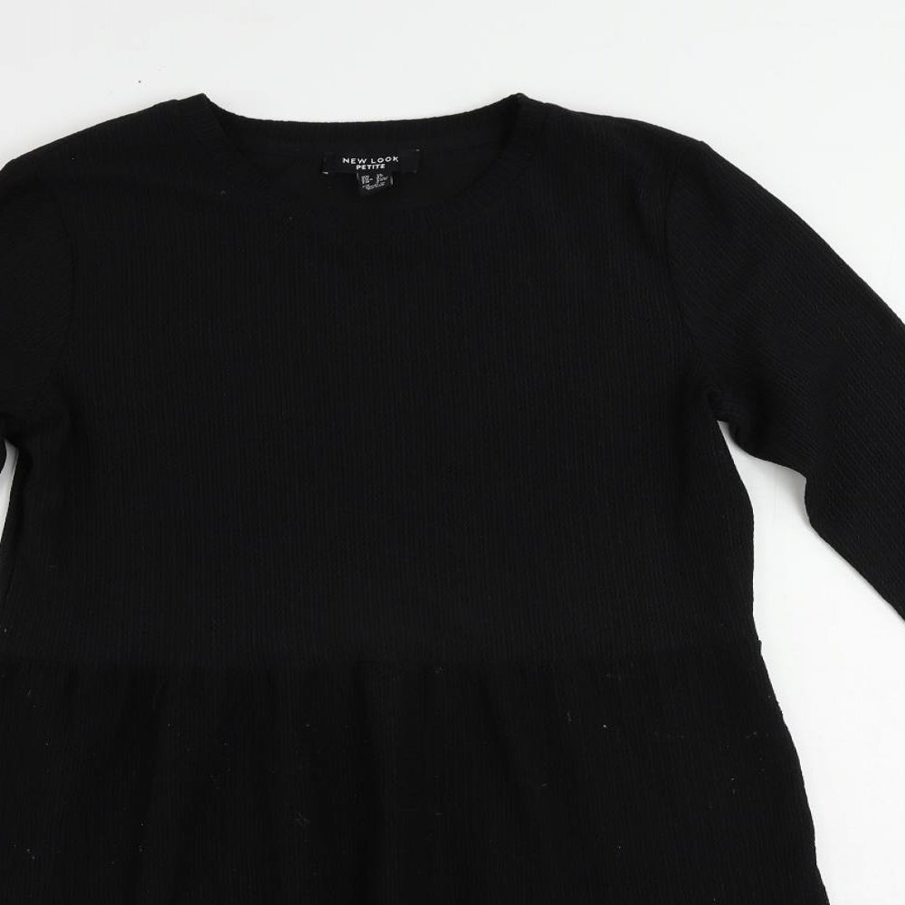 New Look Womens Black Polyester A-Line Size 10 Round Neck Pullover - Tiered