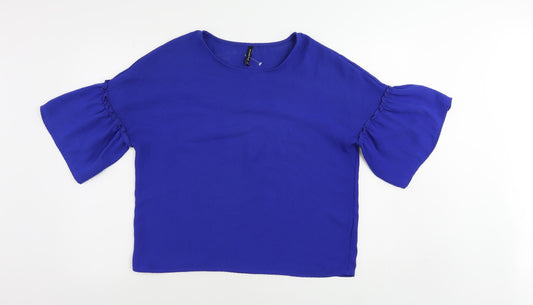 Stradivarius Womens Blue Polyester Basic Blouse Size M Round Neck