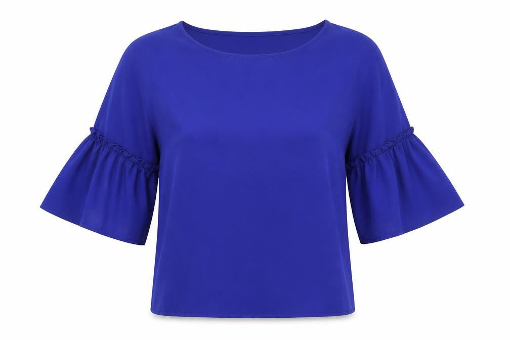 Stradivarius Womens Blue Polyester Basic Blouse Size M Round Neck