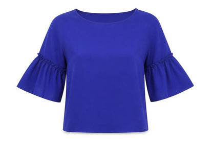 Stradivarius Womens Blue Polyester Basic Blouse Size M Round Neck