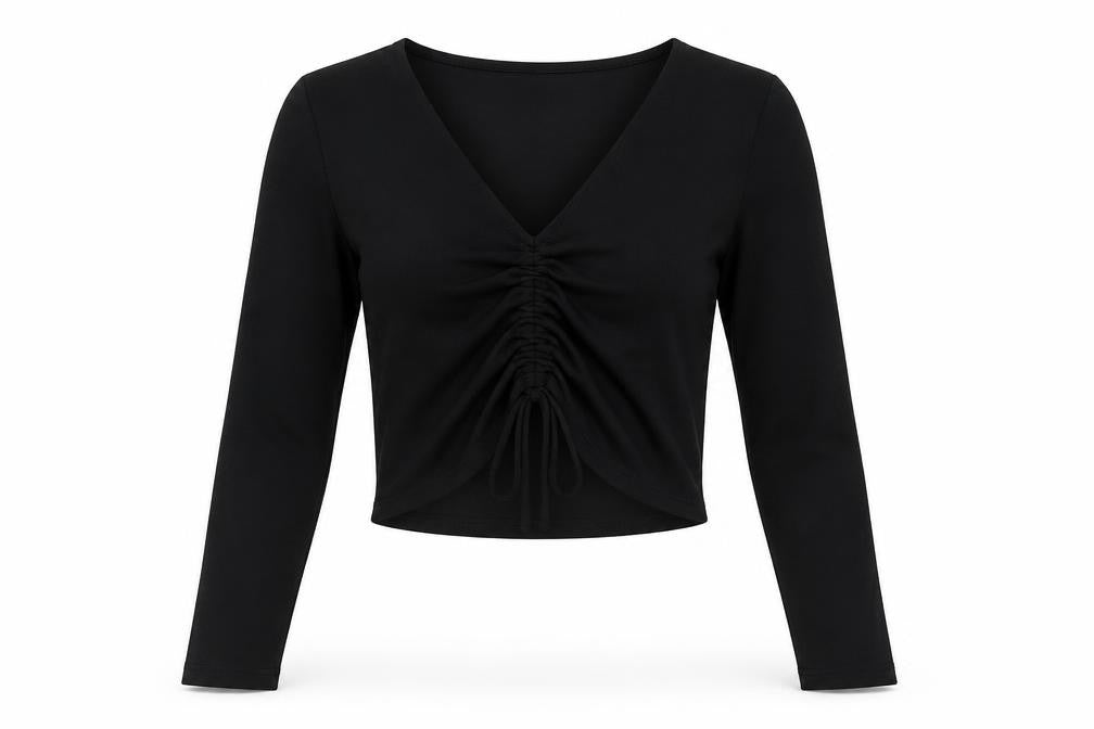 Divided by H&M Womens Black Polyester Cropped Blouse Size S V-Neck - Ruched