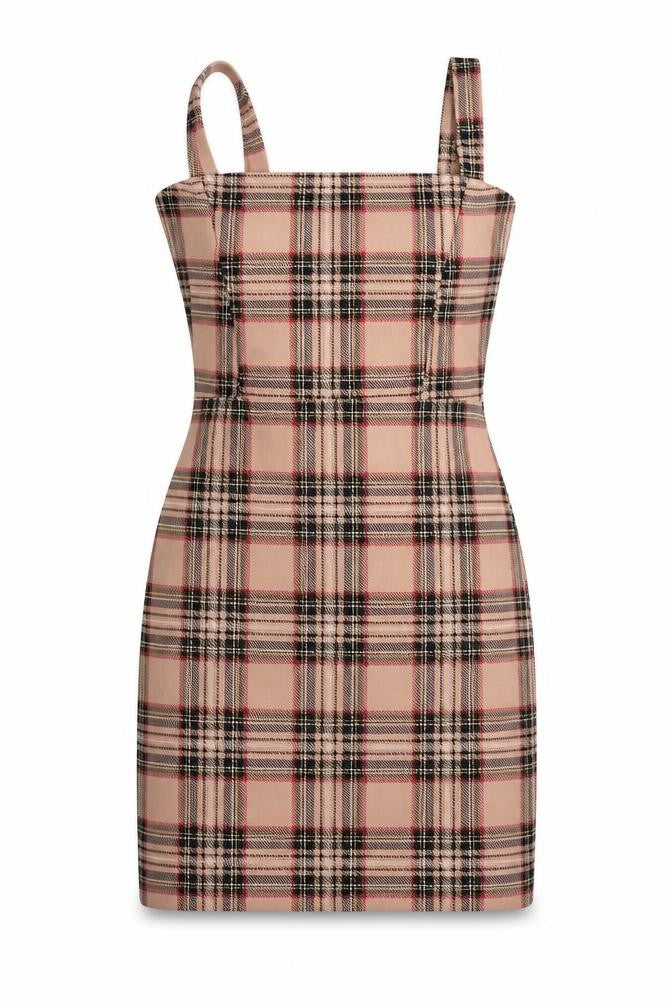 I SAW IT FIRST Womens Pink Plaid Polyester Mini Size 8 Square Neck Pullover