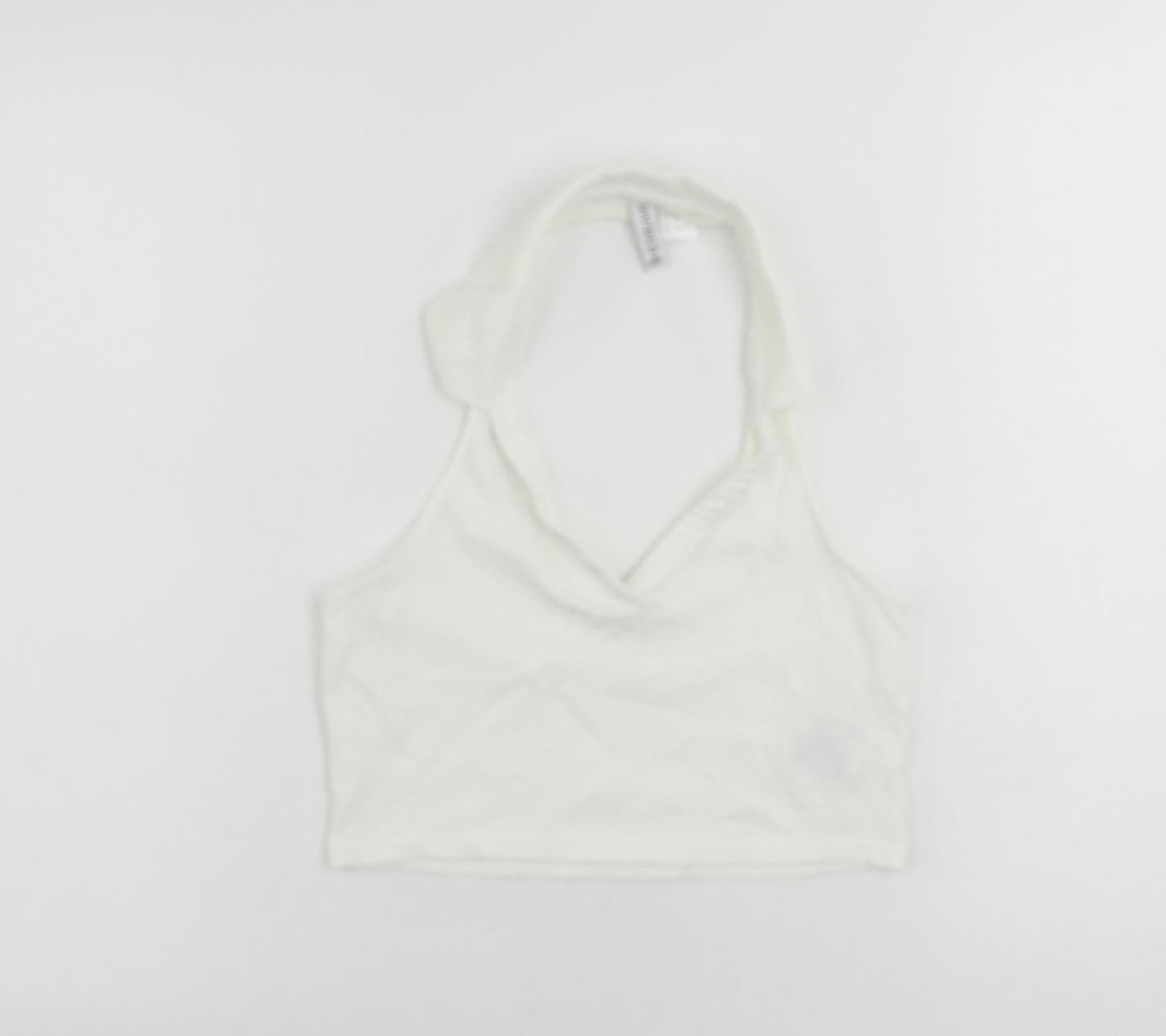 Divided by H&M Womens White Cotton Cropped Tank Size M Halter - Backless