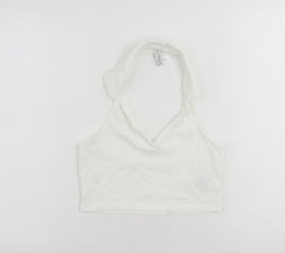 Divided by H&M Womens White Cotton Cropped Tank Size M Halter - Backless