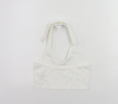 Divided by H&M Womens White Cotton Cropped Tank Size M Halter - Backless