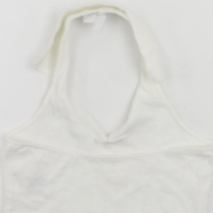 Divided by H&M Womens White Cotton Cropped Tank Size M Halter - Backless