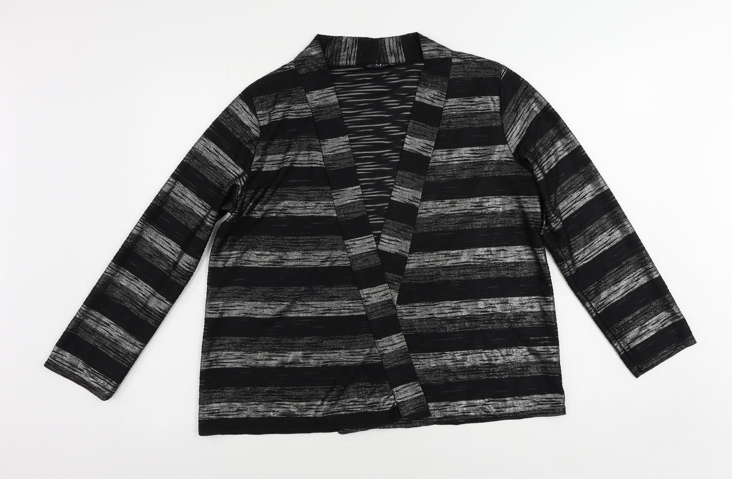 CMD Womens Black Striped Polyester Kimono Blouse Size 14 V-Neck - Open