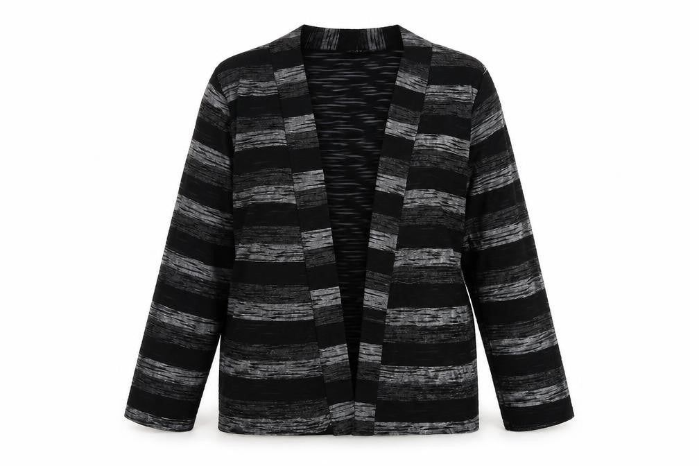 CMD Womens Black Striped Polyester Kimono Blouse Size 14 V-Neck - Open