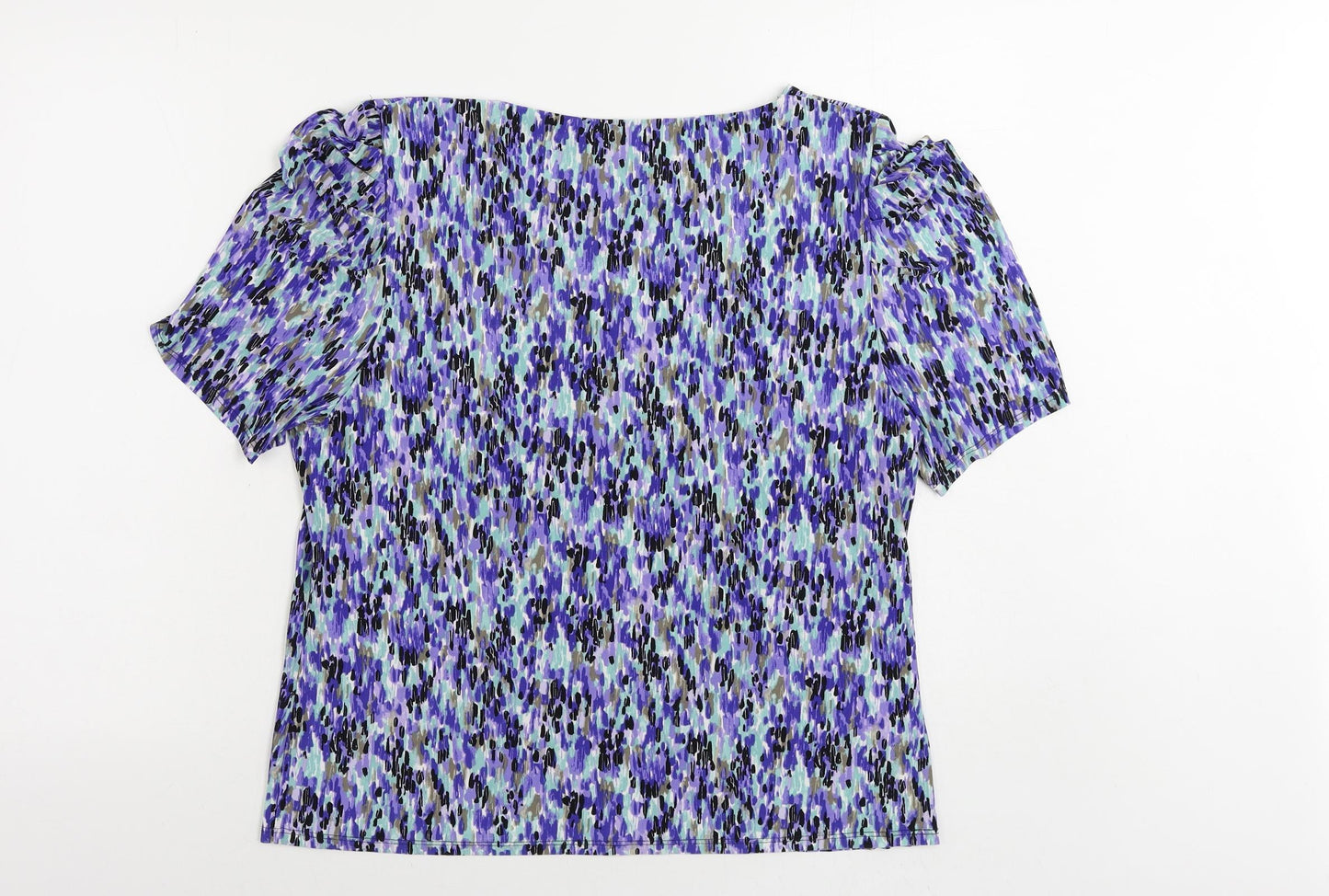 CC Womens Blue Geometric Polyester Basic Blouse Size XL Boat Neck