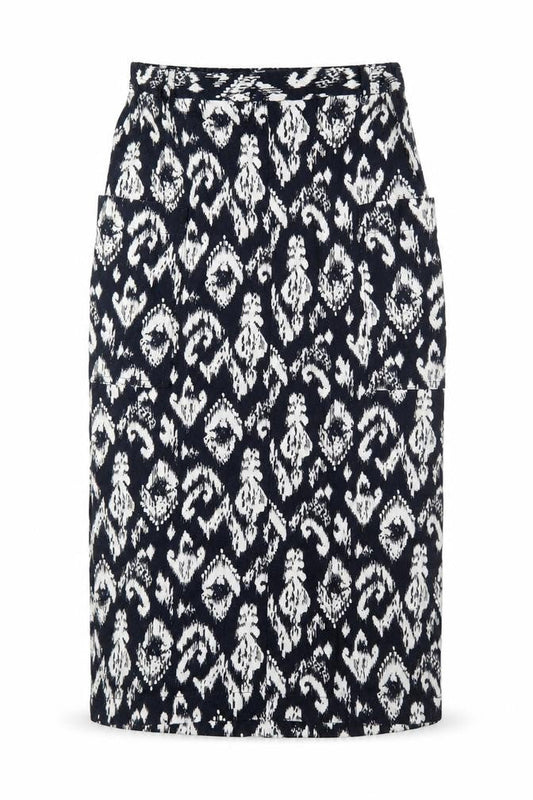 Marks & Spencer Womens Blue Geometric Linen A-Line Skirt Size 10