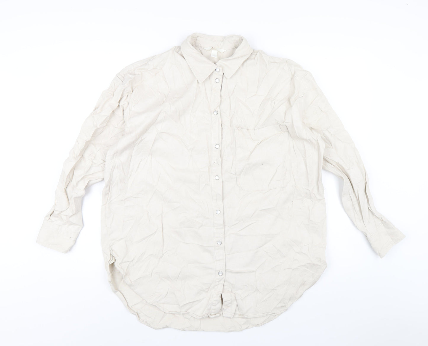 H&M Womens Ivory Cotton Basic Button-Up Size S Collared