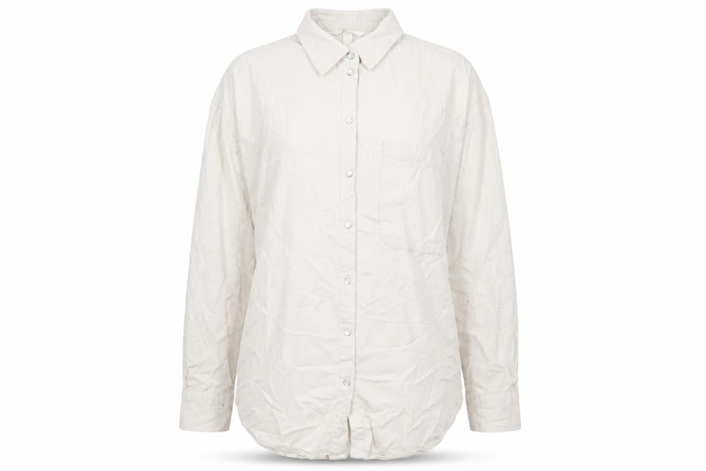 H&M Womens Ivory Cotton Basic Button-Up Size S Collared