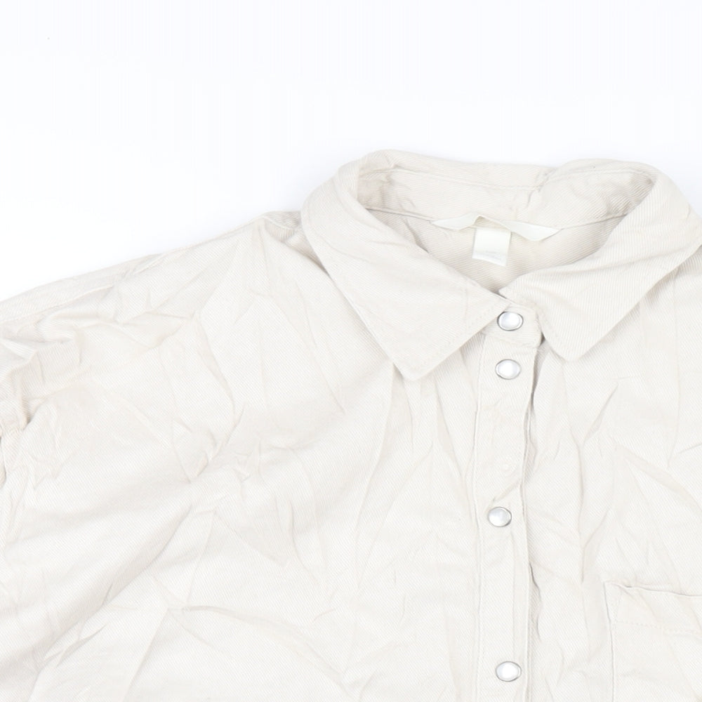 H&M Womens Ivory Cotton Basic Button-Up Size S Collared