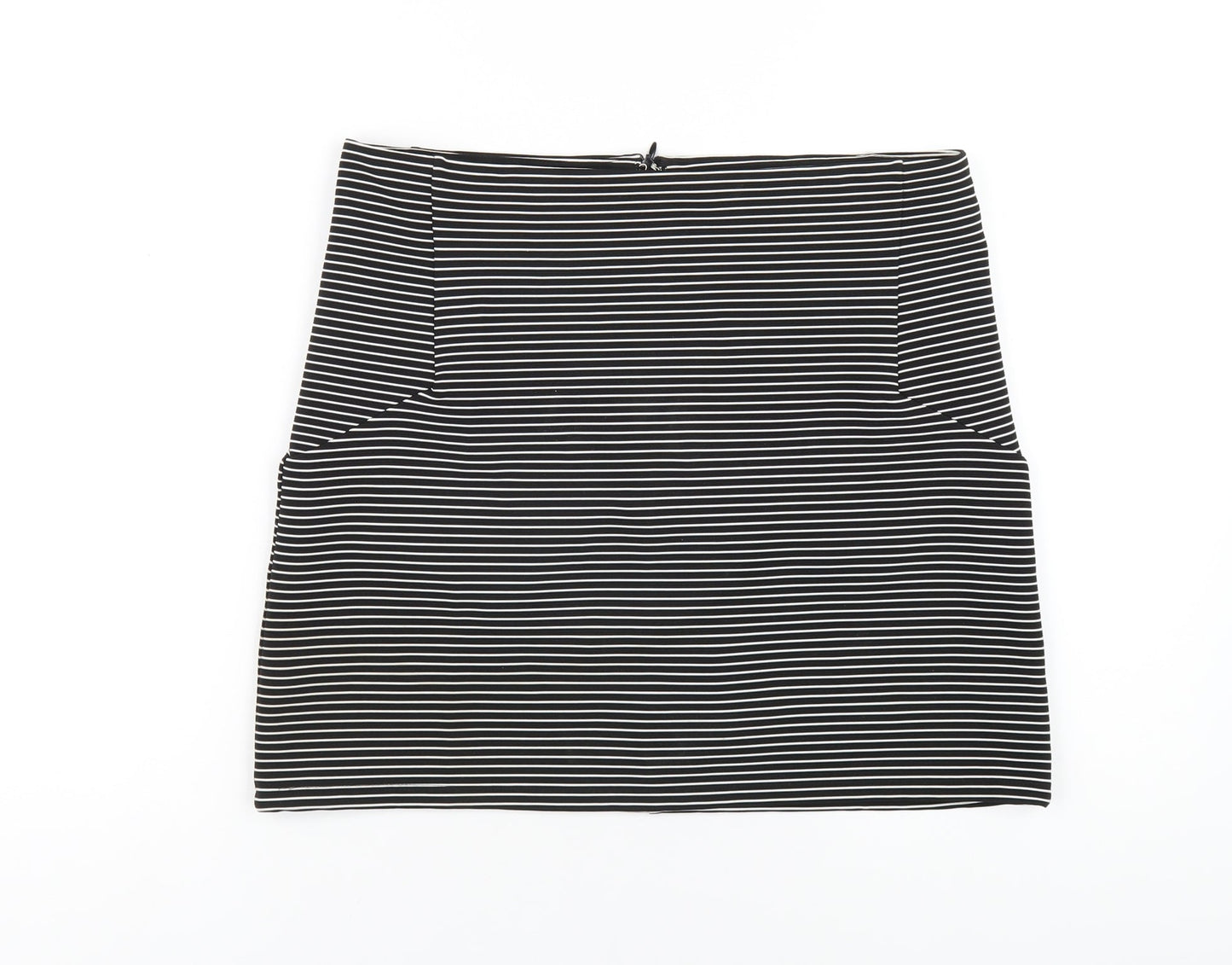 Topshop Womens Black Striped Polyester A-Line Skirt Size 12 Zip