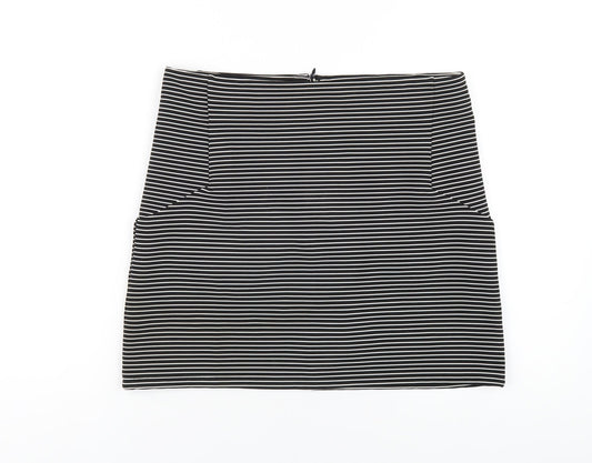 Topshop Womens Black Striped Polyester A-Line Skirt Size 12 Zip