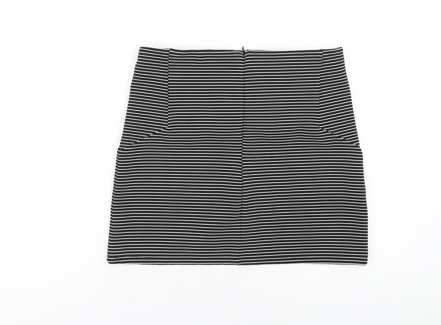 Topshop Womens Black Striped Polyester A-Line Skirt Size 12 Zip