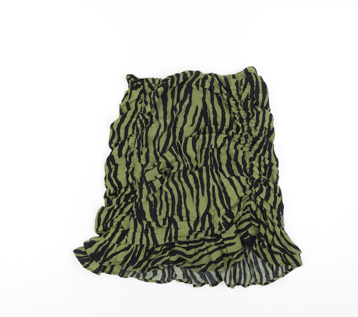 Zara Womens Green Animal Print Polyester A-Line Skirt Size S Zip - Zebra Print