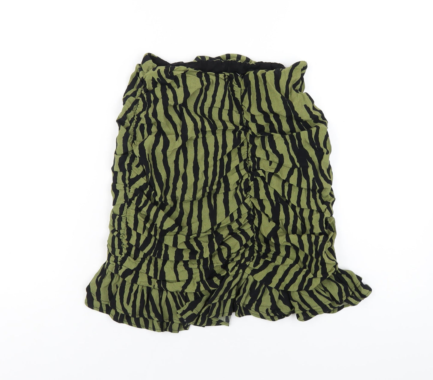 Zara Womens Green Animal Print Polyester A-Line Skirt Size S Zip - Zebra Print