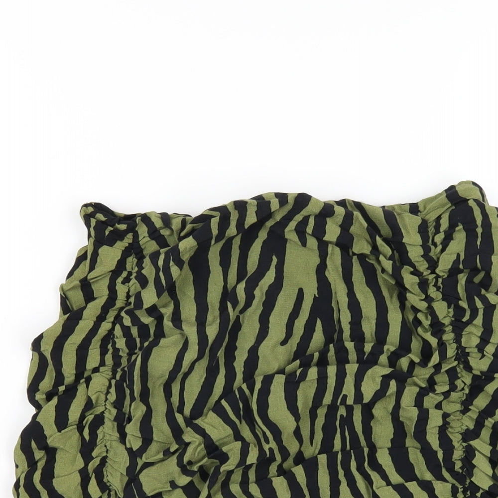 Zara Womens Green Animal Print Polyester A-Line Skirt Size S Zip - Zebra Print