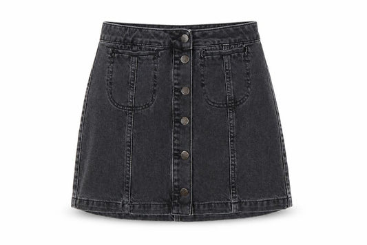 Topshop Womens Grey Cotton A-Line Skirt Size 10 Button