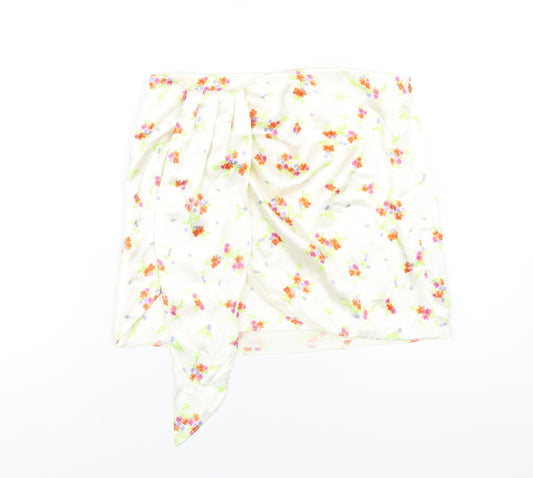 Zara Womens Ivory Floral Polyester A-Line Skirt Size M Zip