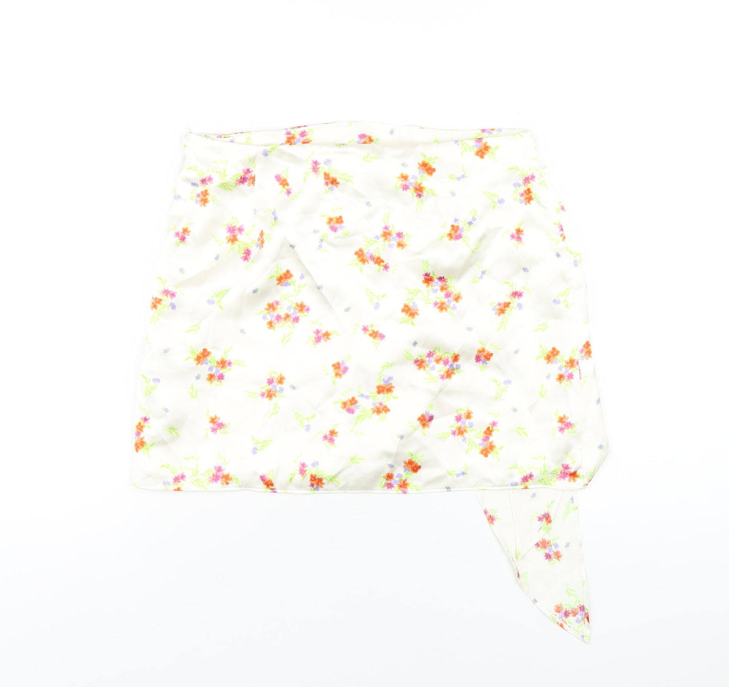 Zara Womens Ivory Floral Polyester A-Line Skirt Size M Zip