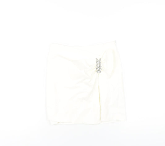 Zara Womens Ivory Polyester A-Line Skirt Size XS Zip