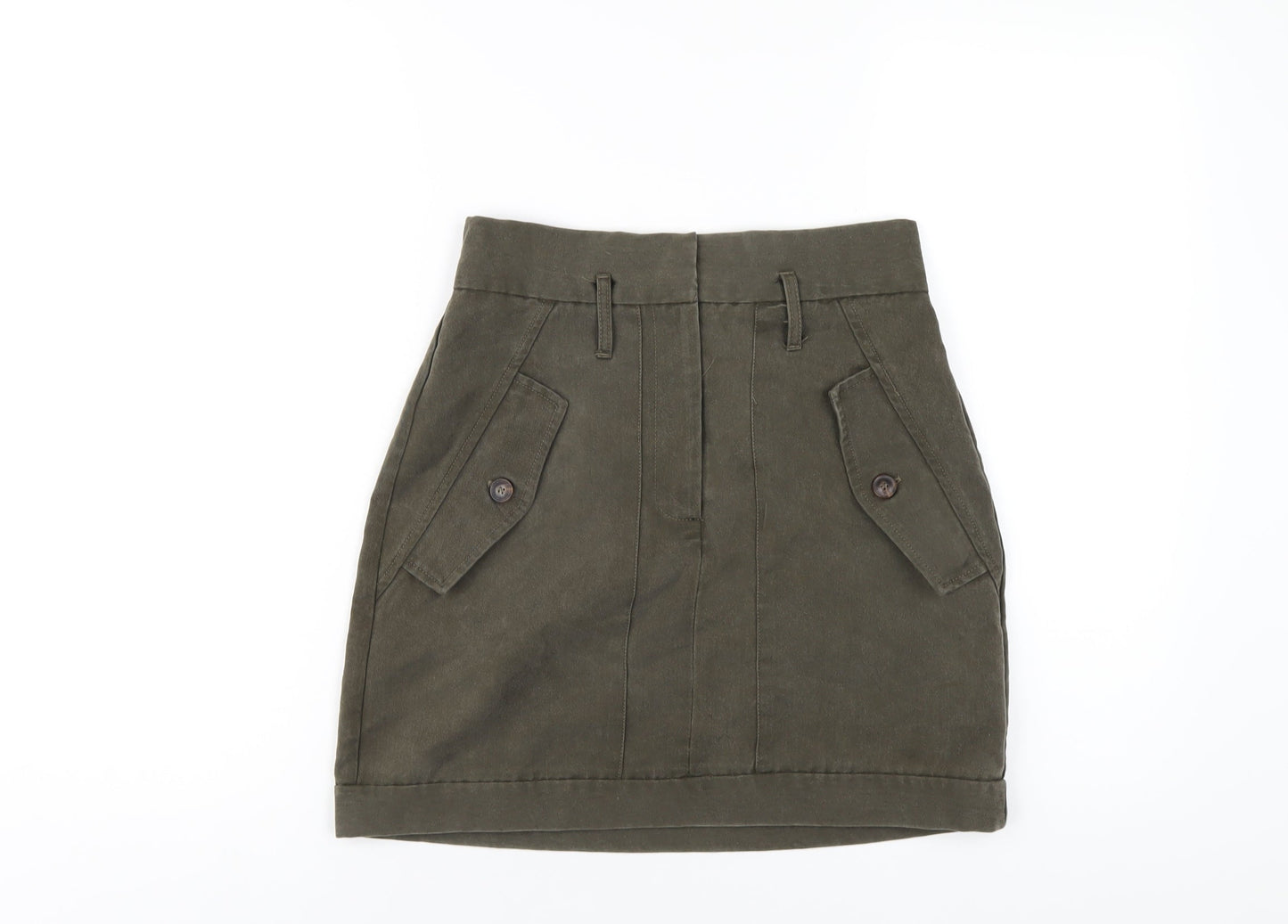 ASOS Womens Green Lyocell A-Line Skirt Size 10 Zip