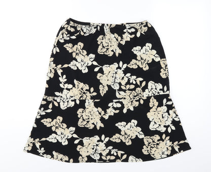 Additional front view of BCBGMAXAZRIA women’s black floral polyester a-line skirt, size L