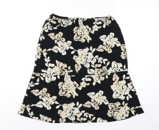 BCBGMAXAZRIA Womens Black Floral Polyester A-Line Skirt Size L