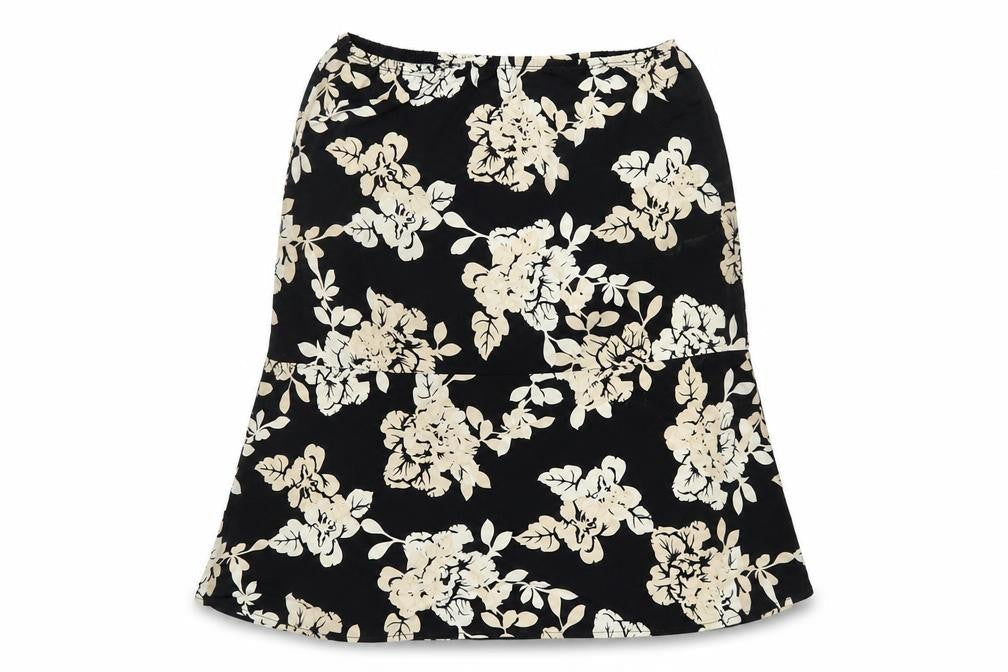 BCBGMAXAZRIA Womens Black Floral Polyester A-Line Skirt Size L