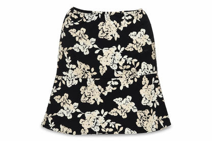 Front view of BCBGMAXAZRIA women’s black floral polyester a-line skirt, size L