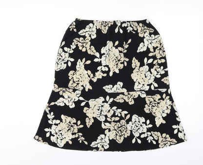 Back view of BCBGMAXAZRIA women’s black floral polyester a-line skirt, size L