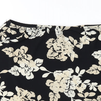 Close-up detail of BCBGMAXAZRIA women’s black floral polyester a-line skirt, size L