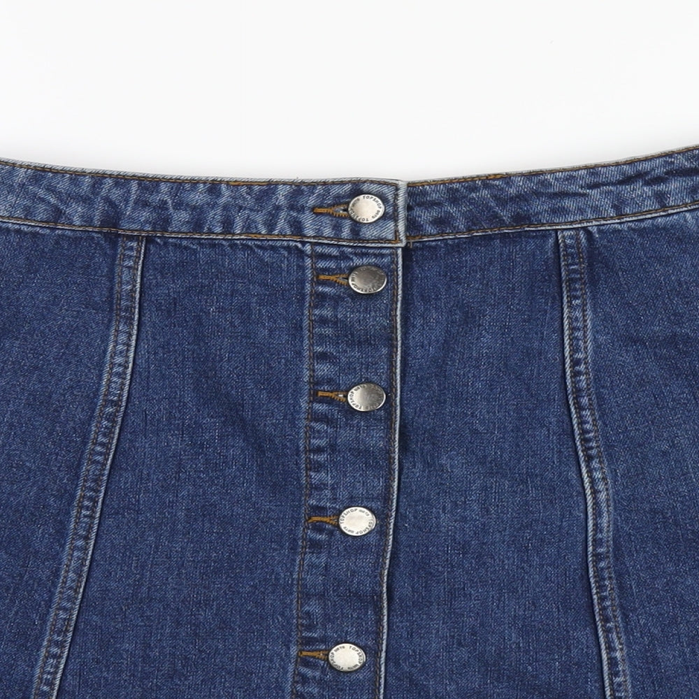 Topshop Womens Blue Cotton A-Line Skirt Size 10 Button