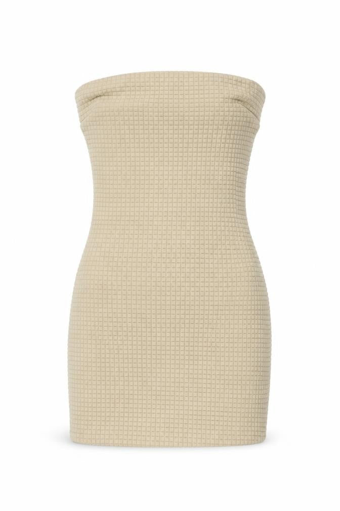 PRETTYLITTLETHING Womens Beige Polyester Bodycon Size 8 Off the Shoulder Zip