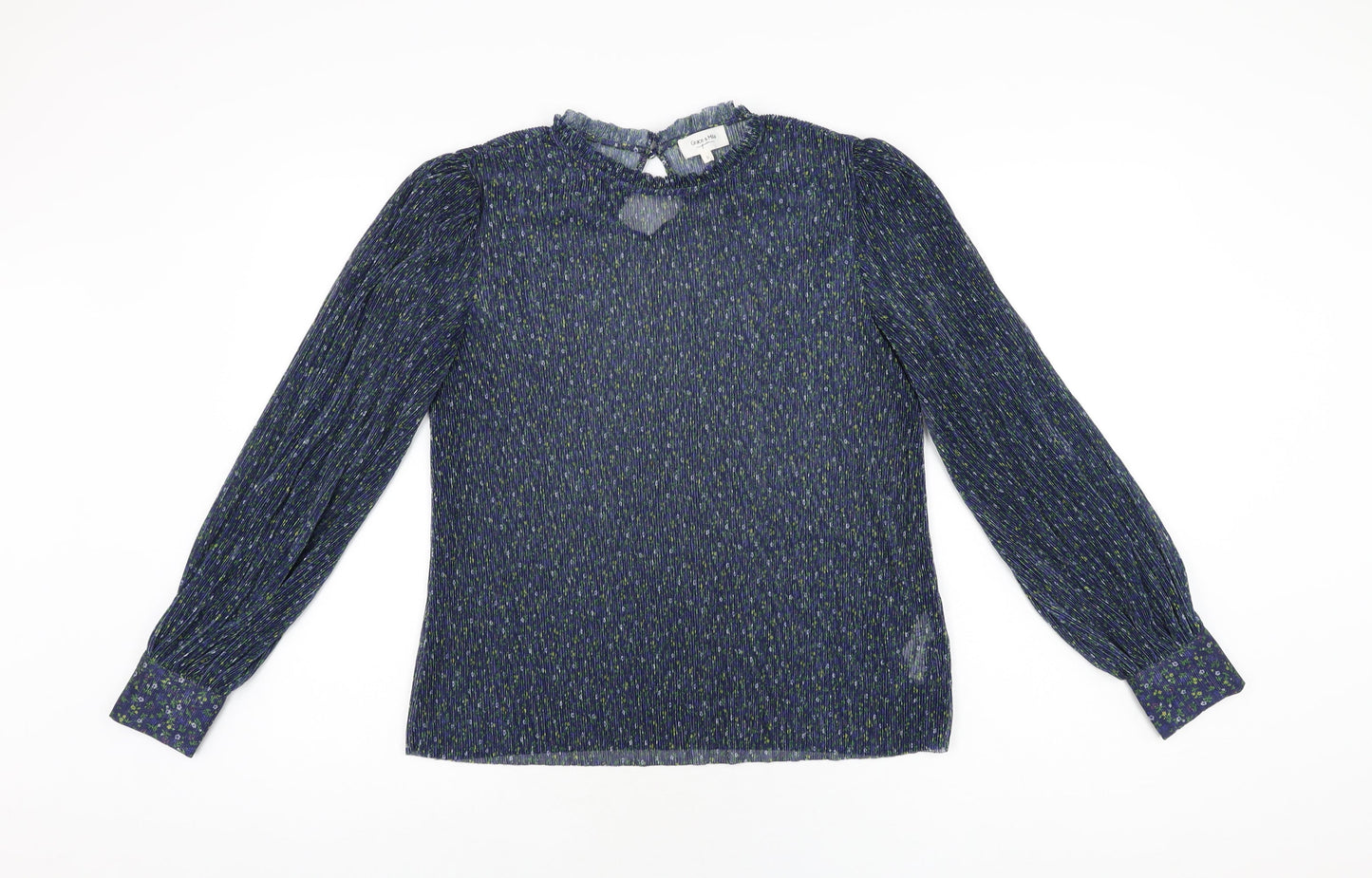 Grace & Mila Womens Blue Floral Polyester Basic Blouse Size S Round Neck