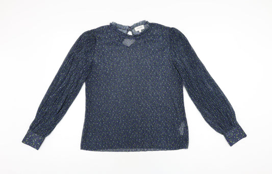 Grace & Mila Womens Blue Floral Polyester Basic Blouse Size S Round Neck