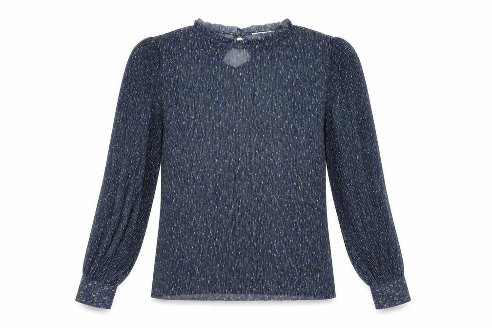 Grace & Mila Womens Blue Floral Polyester Basic Blouse Size S Round Neck