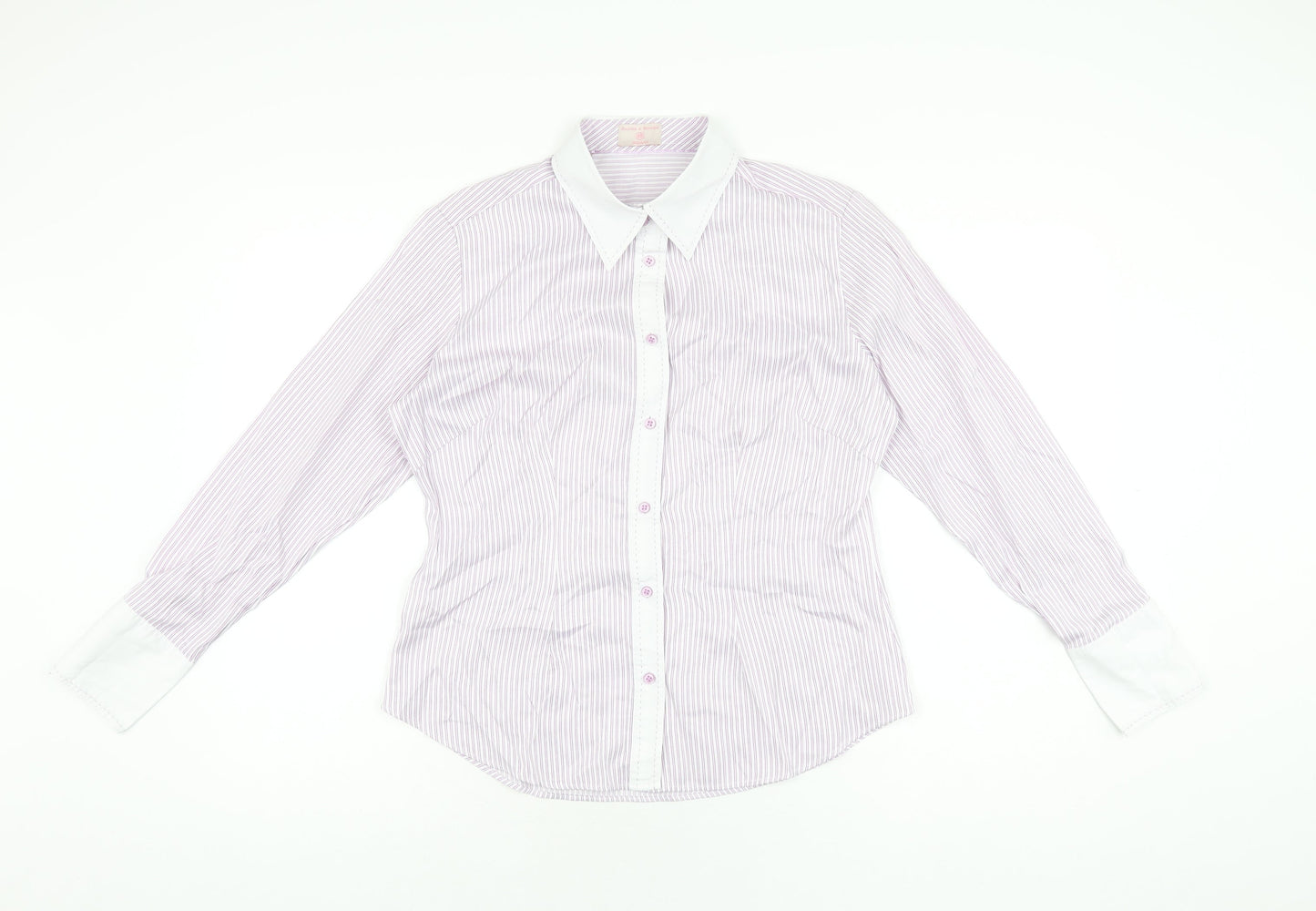 Haines & Bonner Womens Purple Striped Polyester Basic Button-Up Size 14 Collared