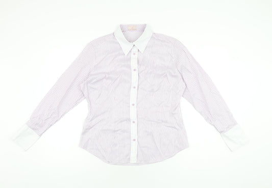 Haines & Bonner Womens Purple Striped Polyester Basic Button-Up Size 14 Collared