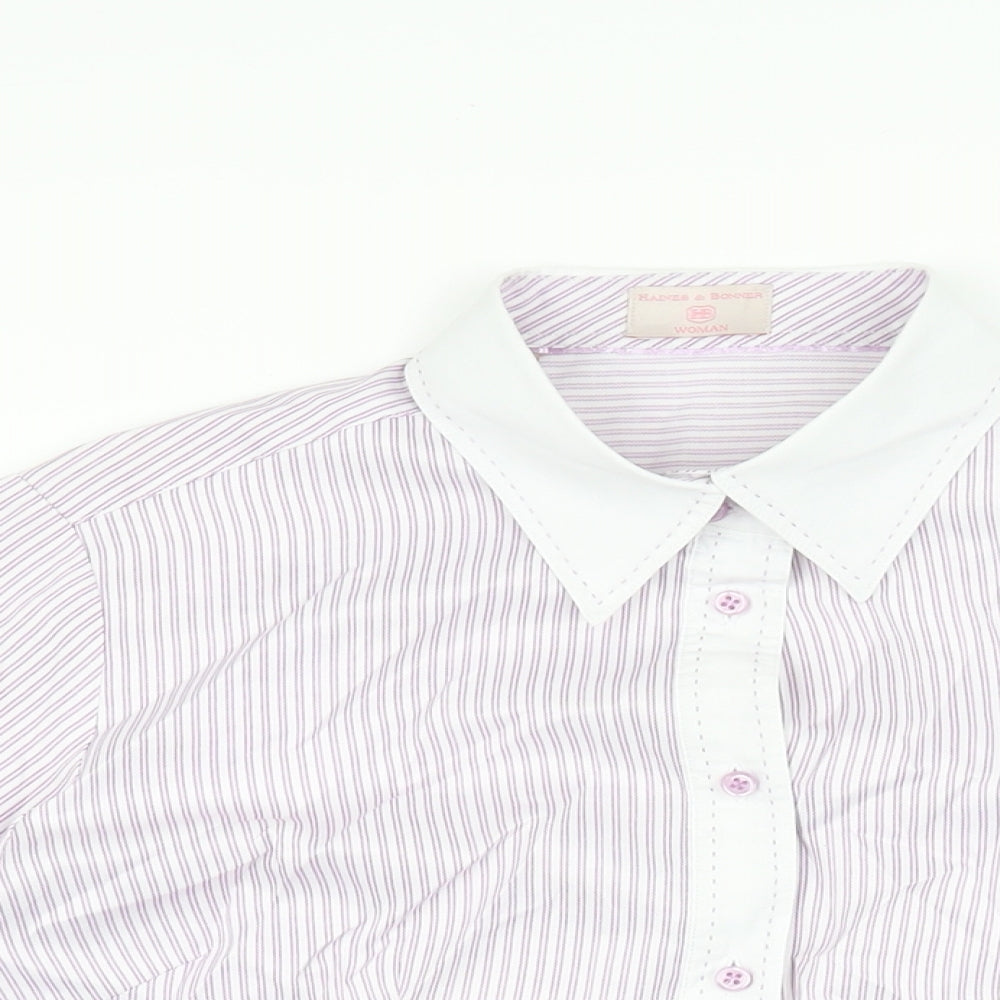 Haines & Bonner Womens Purple Striped Polyester Basic Button-Up Size 14 Collared